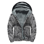Black And White Boho Elephant Print Sherpa Lined Zip Up Hoodie