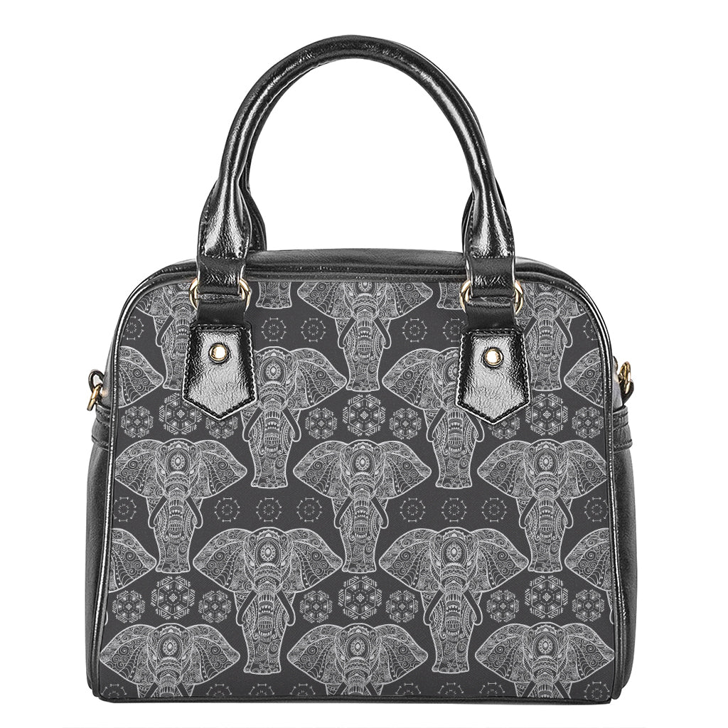 Black And White Boho Elephant Print Shoulder Handbag