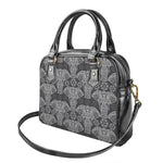 Black And White Boho Elephant Print Shoulder Handbag