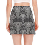 Black And White Boho Elephant Print Side Slit Mini Skirt