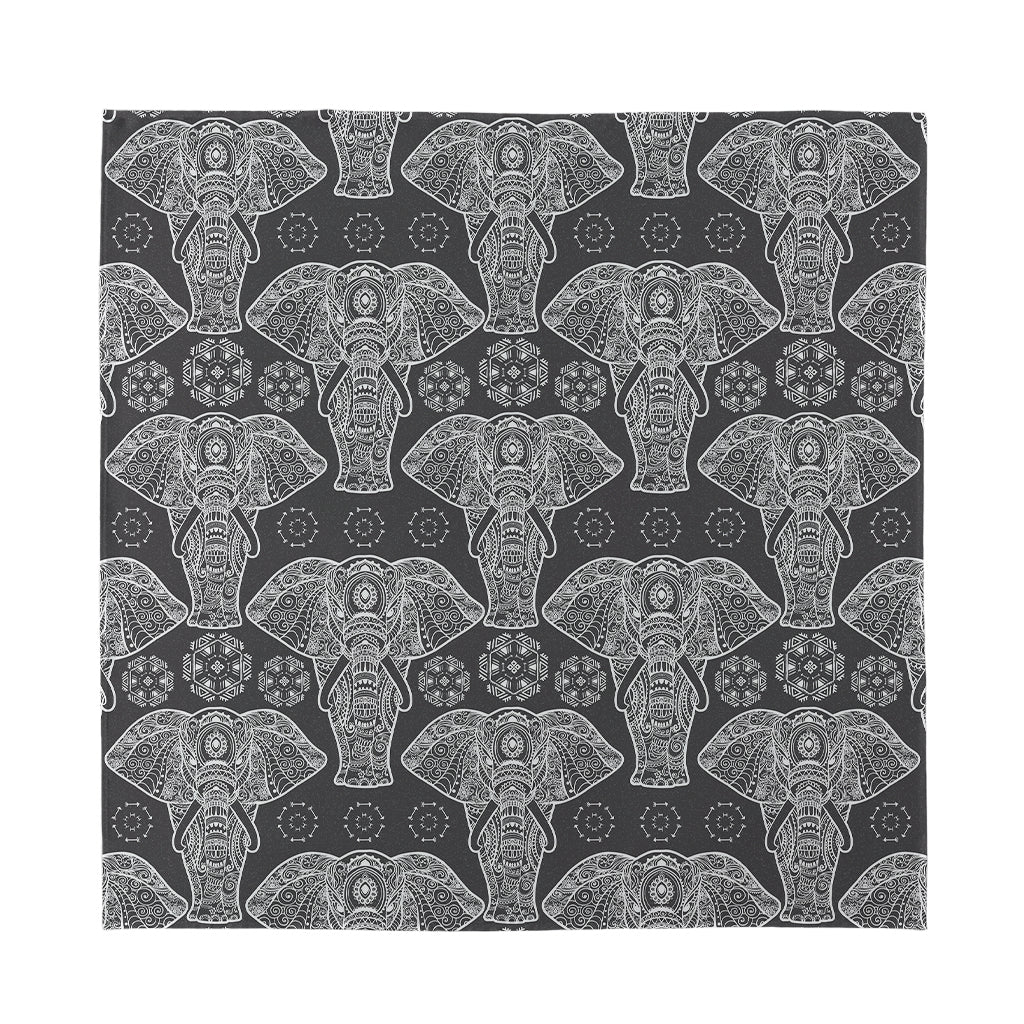Black And White Boho Elephant Print Silk Bandana