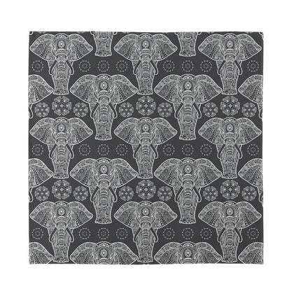 Black And White Boho Elephant Print Silk Bandana