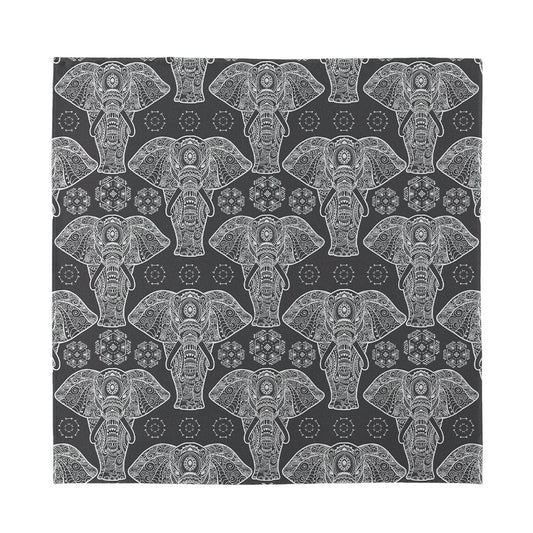 Black And White Boho Elephant Print Silk Bandana