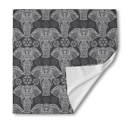 Black And White Boho Elephant Print Silk Bandana