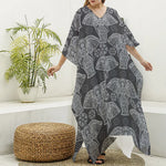 Black And White Boho Elephant Print Silk V-Neck Kaftan Dress