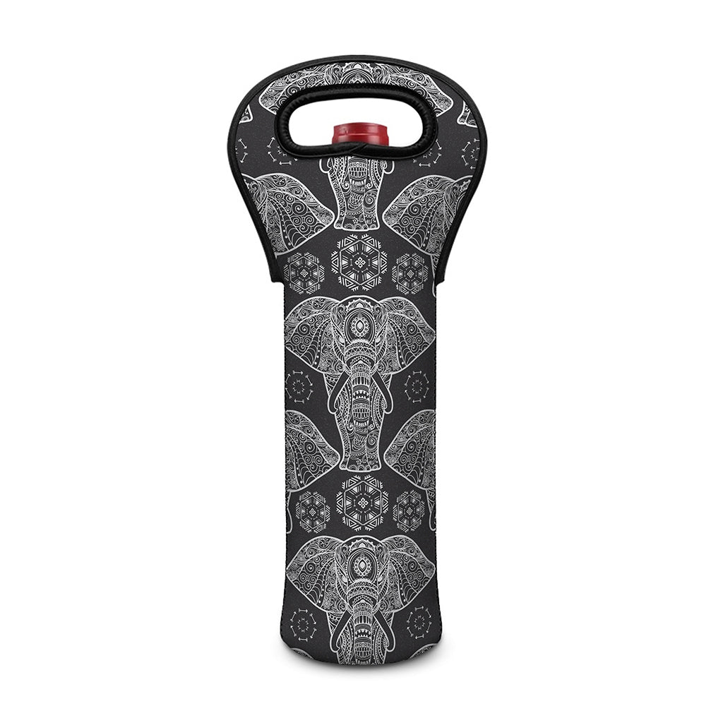 Black And White Boho Elephant Print Single Neoprene Wine Tote