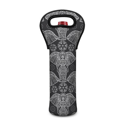 Black And White Boho Elephant Print Single Neoprene Wine Tote