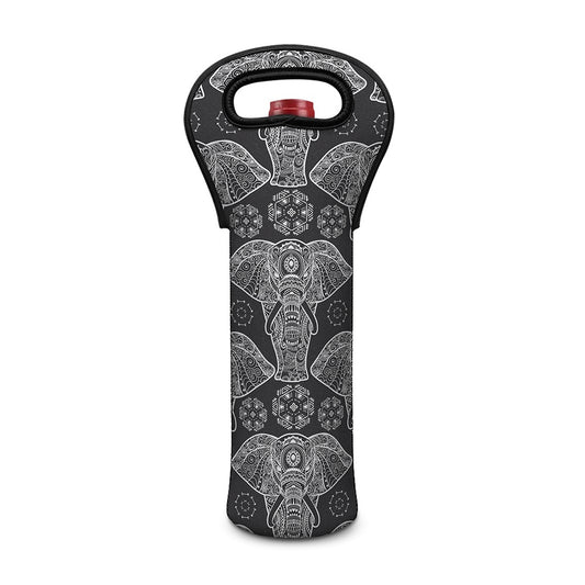 Black And White Boho Elephant Print Single Neoprene Wine Tote