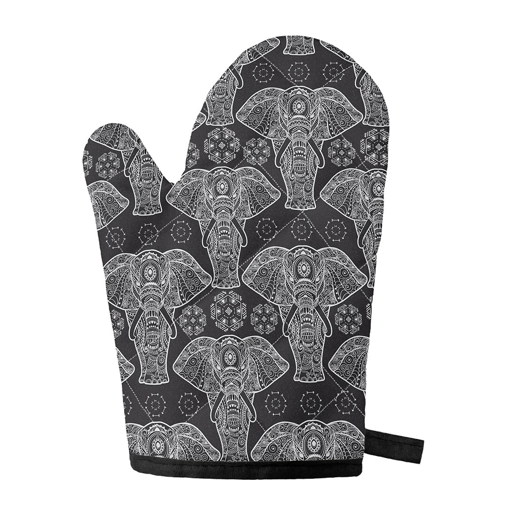 Black And White Boho Elephant Print Single Oven Mitt