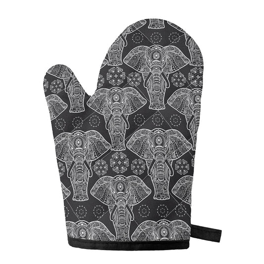 Black And White Boho Elephant Print Single Oven Mitt