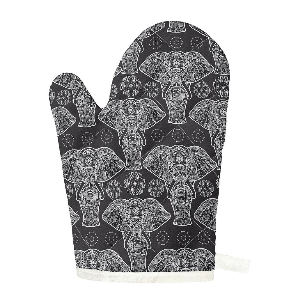 Black And White Boho Elephant Print Single Oven Mitt