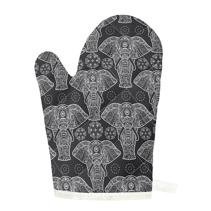 Black And White Boho Elephant Print Single Oven Mitt