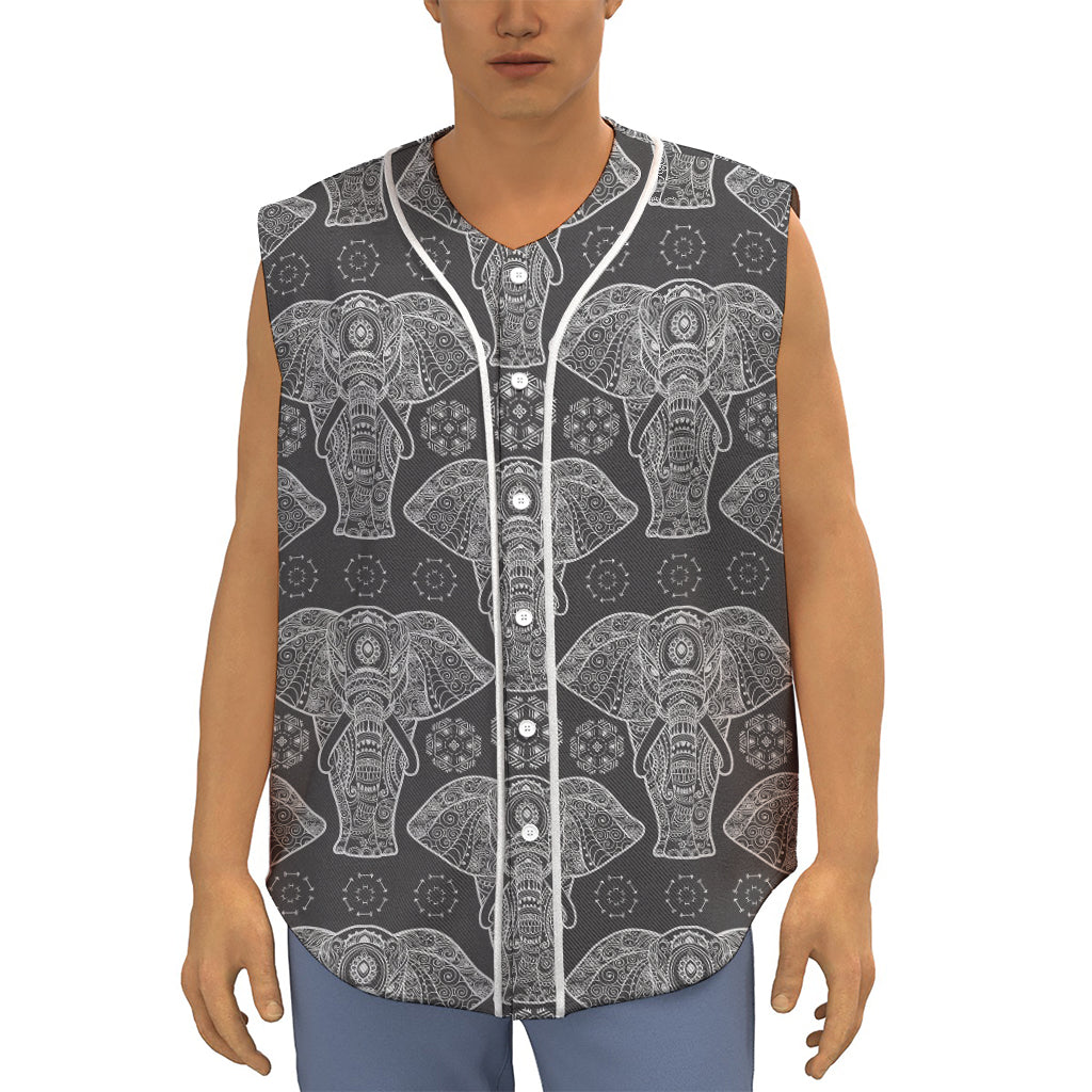 Black And White Boho Elephant Print Sleeveless Baseball Jersey