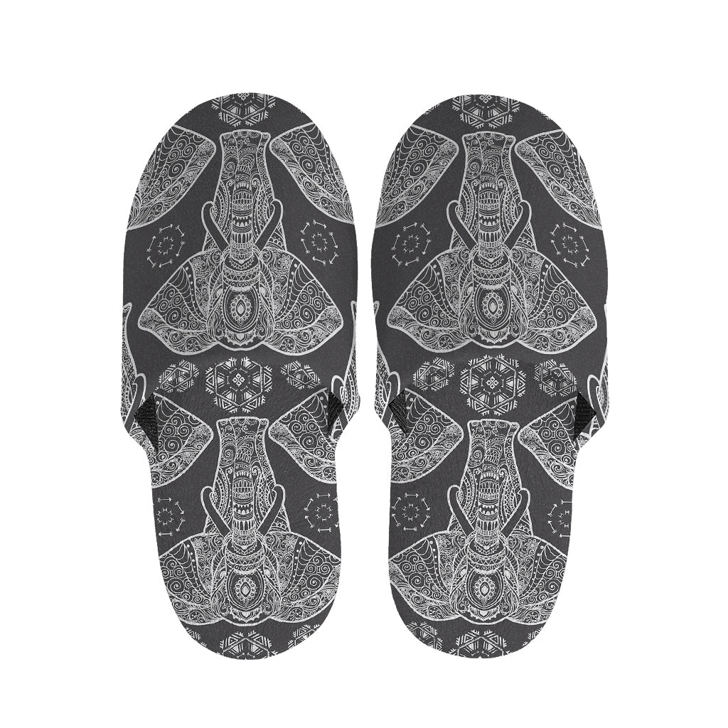 Black And White Boho Elephant Print Slippers