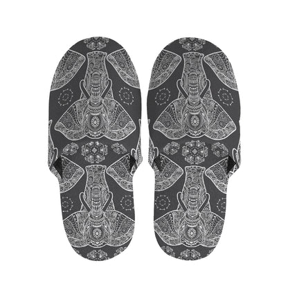 Black And White Boho Elephant Print Slippers