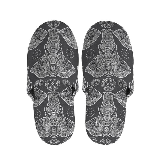 Black And White Boho Elephant Print Slippers