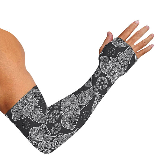 Black And White Boho Elephant Print Sun Protection Arm Sleeves