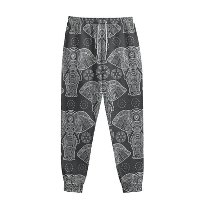Black And White Boho Elephant Print Sweatpants