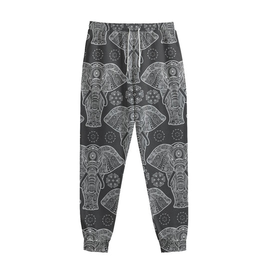 Black And White Boho Elephant Print Sweatpants