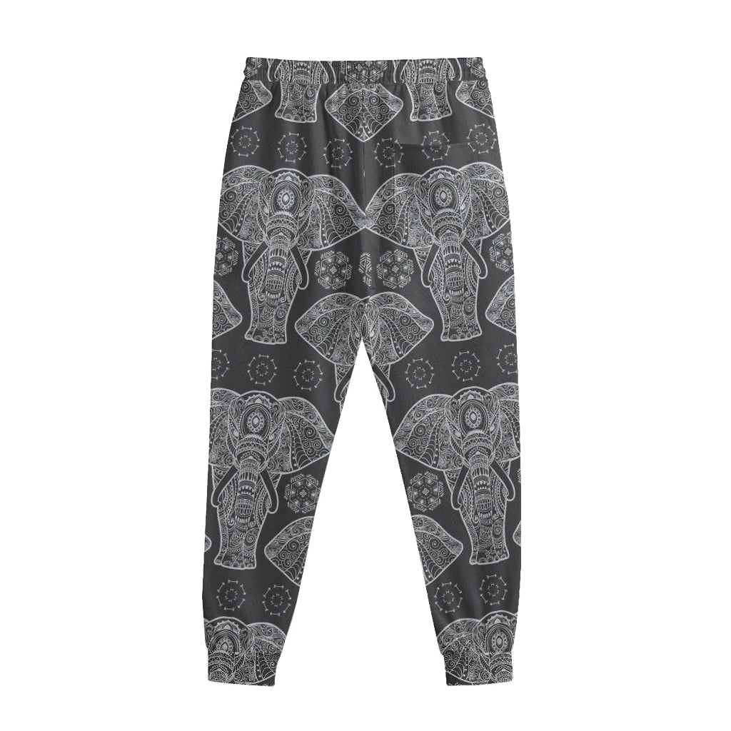 Black And White Boho Elephant Print Sweatpants
