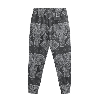 Black And White Boho Elephant Print Sweatpants