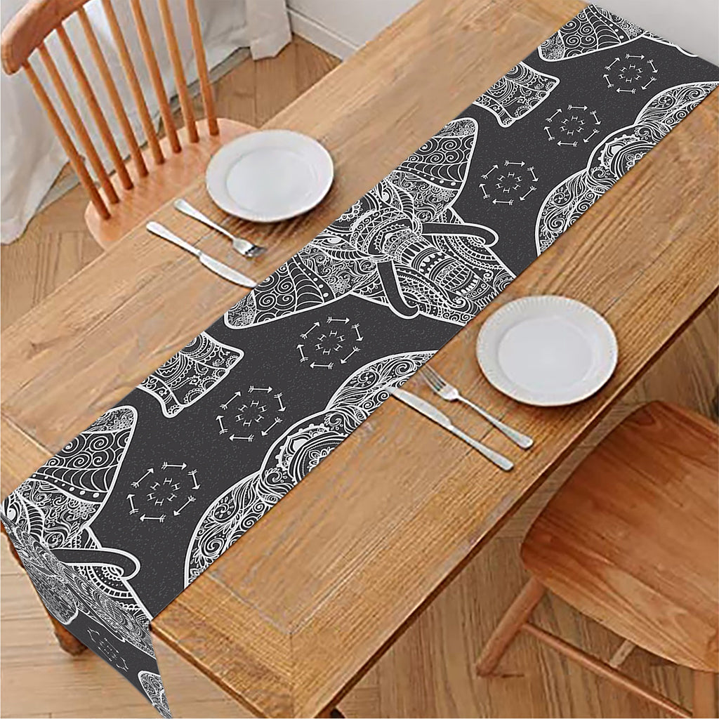 Black And White Boho Elephant Print Table Runner