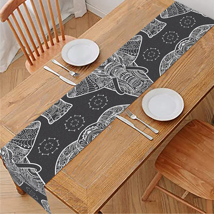 Black And White Boho Elephant Print Table Runner