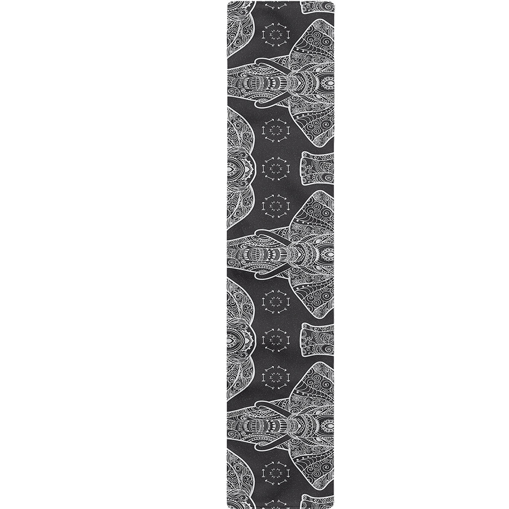 Black And White Boho Elephant Print Table Runner