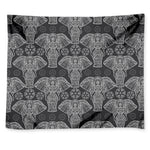 Black And White Boho Elephant Print Tapestry