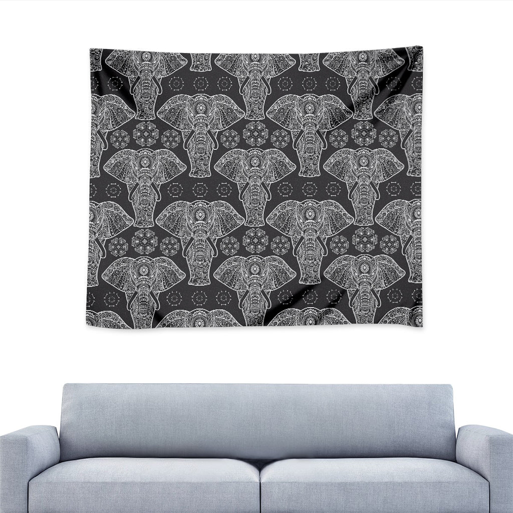 Black And White Boho Elephant Print Tapestry
