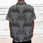 Black And White Boho Elephant Print Textured Short Sleeve Shirt