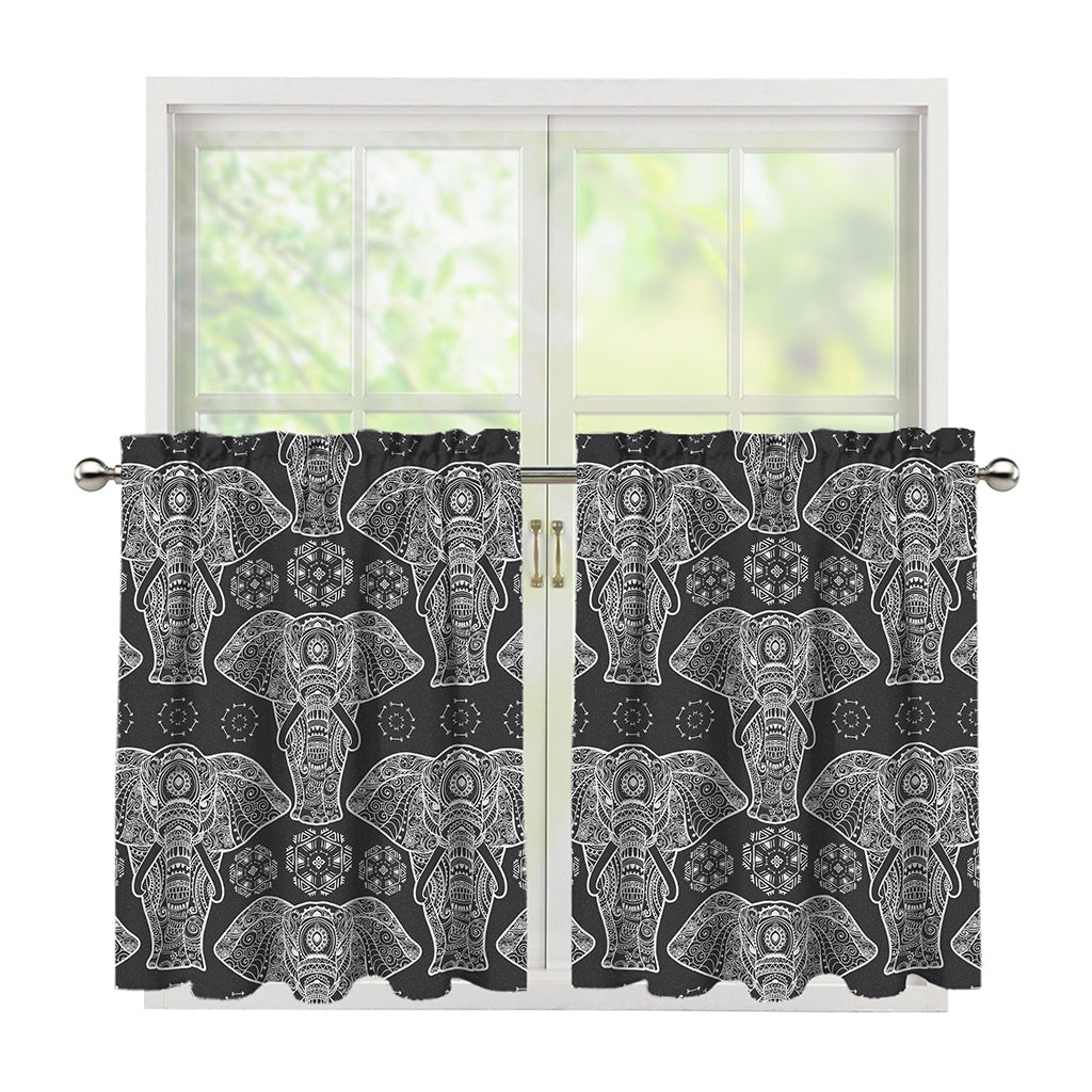 Black And White Boho Elephant Print Tier Curtains