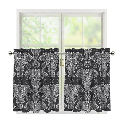 Black And White Boho Elephant Print Tier Curtains