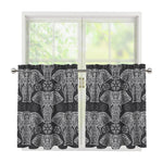 Black And White Boho Elephant Print Tier Curtains