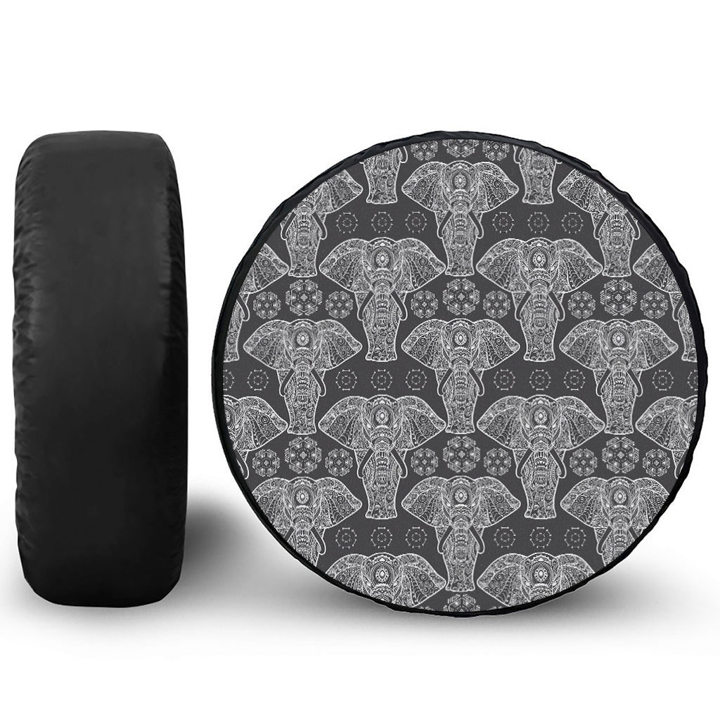 Black And White Boho Elephant Print Tire Cover