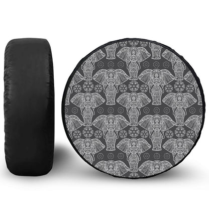 Black And White Boho Elephant Print Tire Cover