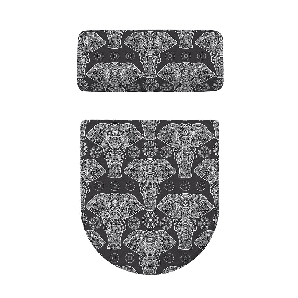 Black And White Boho Elephant Print Toilet Lid And Tank Cover Set