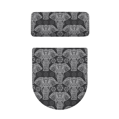 Black And White Boho Elephant Print Toilet Lid And Tank Cover Set