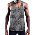 Black And White Boho Elephant Print Men's Workout Tank Top