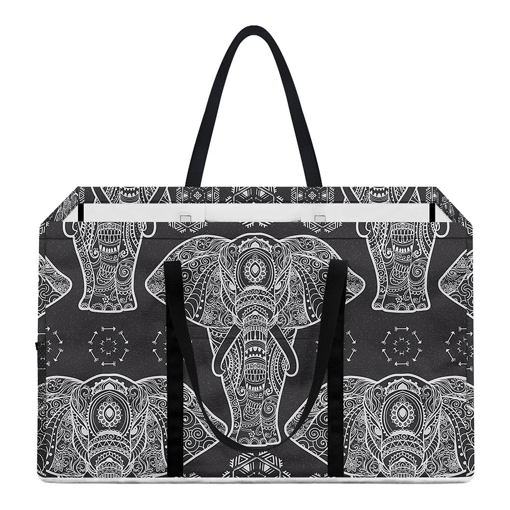 Black And White Boho Elephant Print Utility Tote Bag