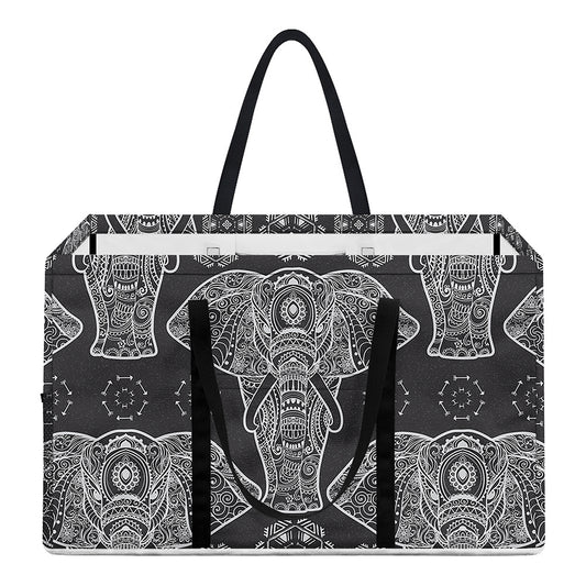 Black And White Boho Elephant Print Utility Tote Bag