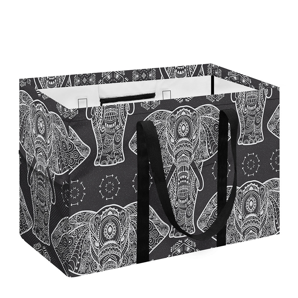 Black And White Boho Elephant Print Utility Tote Bag