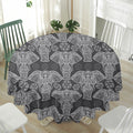 Black And White Boho Elephant Print Waterproof Round Tablecloth