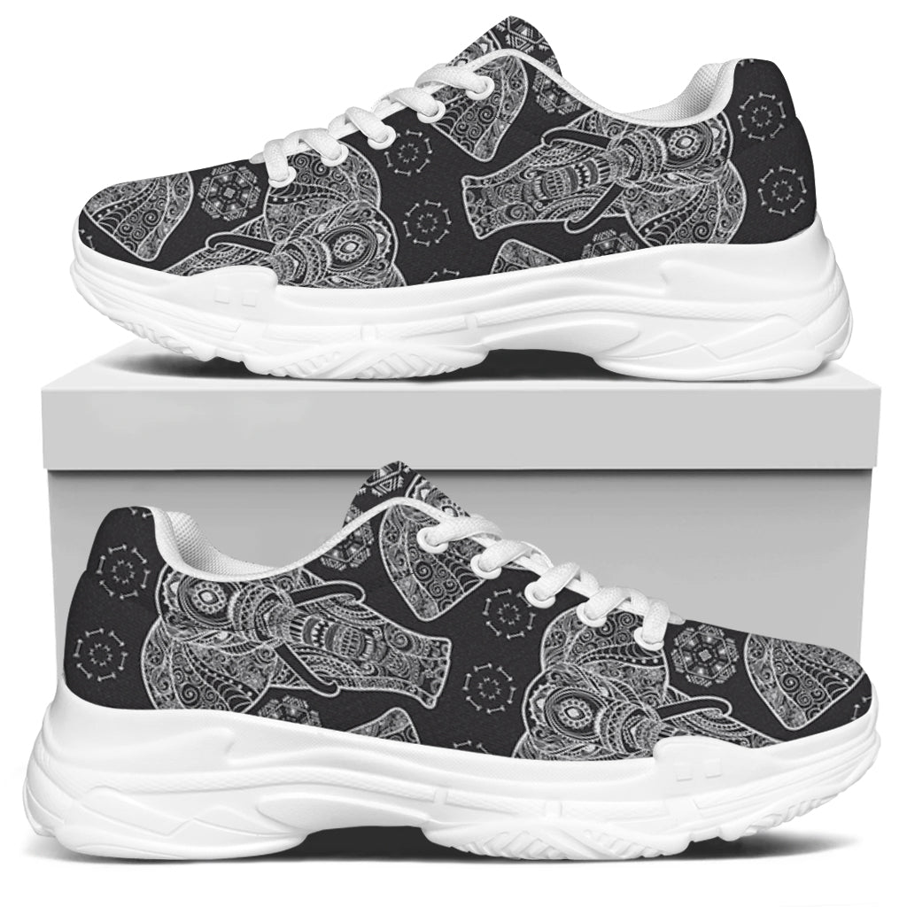 Black And White Boho Elephant Print White Chunky Shoes