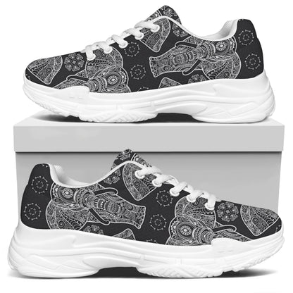 Black And White Boho Elephant Print White Chunky Shoes