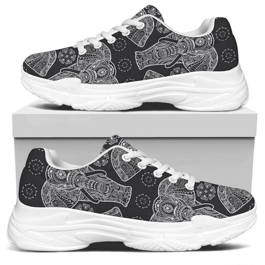 Black And White Boho Elephant Print White Chunky Shoes