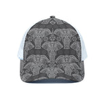 Black And White Boho Elephant Print White Mesh Trucker Cap