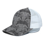Black And White Boho Elephant Print White Mesh Trucker Cap