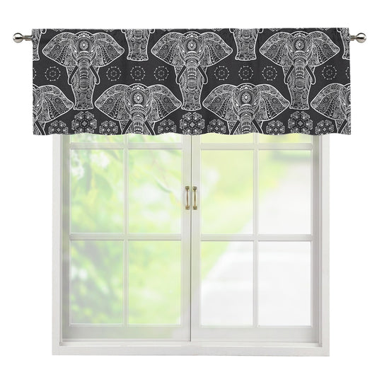 Black And White Boho Elephant Print Window Valance
