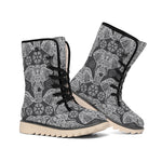 Black And White Boho Elephant Print Winter Boots